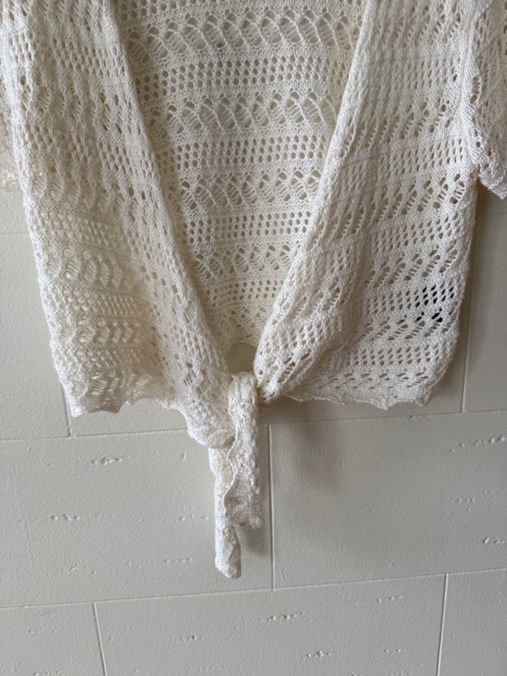 Crochet Tie Front Top Boho Knit Open Front Layering | Medium - Picture 7 of 9